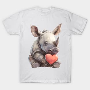 Valentine Rhinoceros Holding Heart T-Shirt